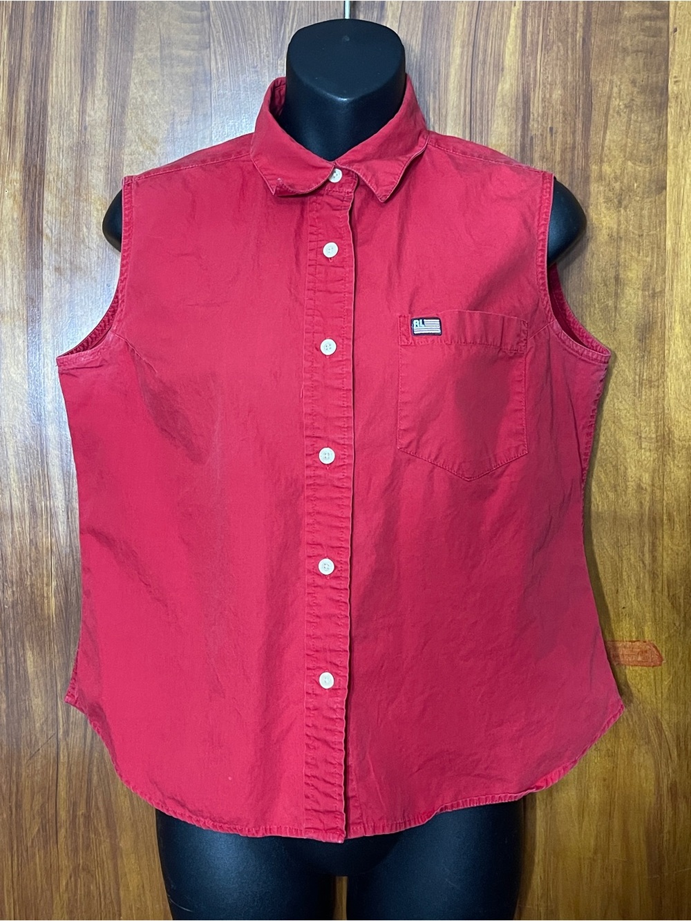 VTG Polo Jeans Co Ralph Lauren Red Sleeveless Button Front Shirt Women's Medium